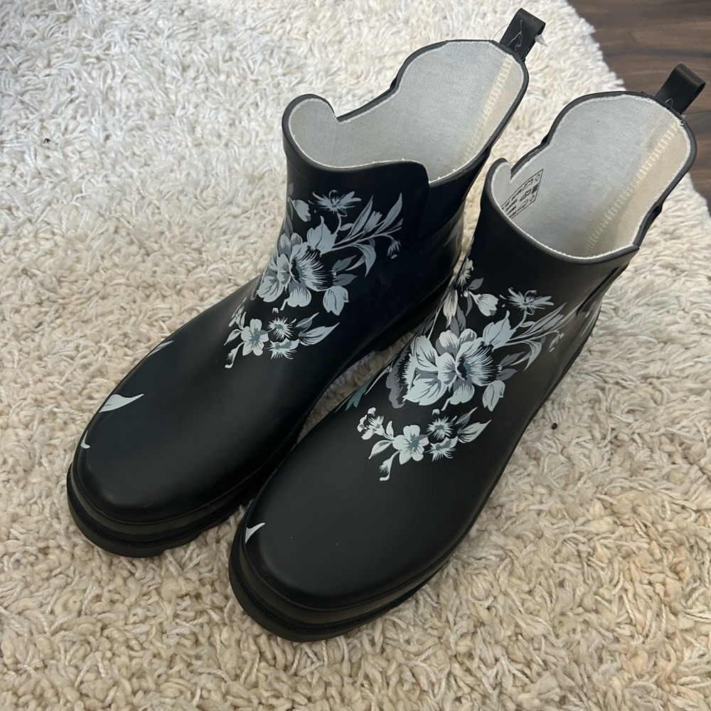 Norty Floral Black Women's Rain Boots